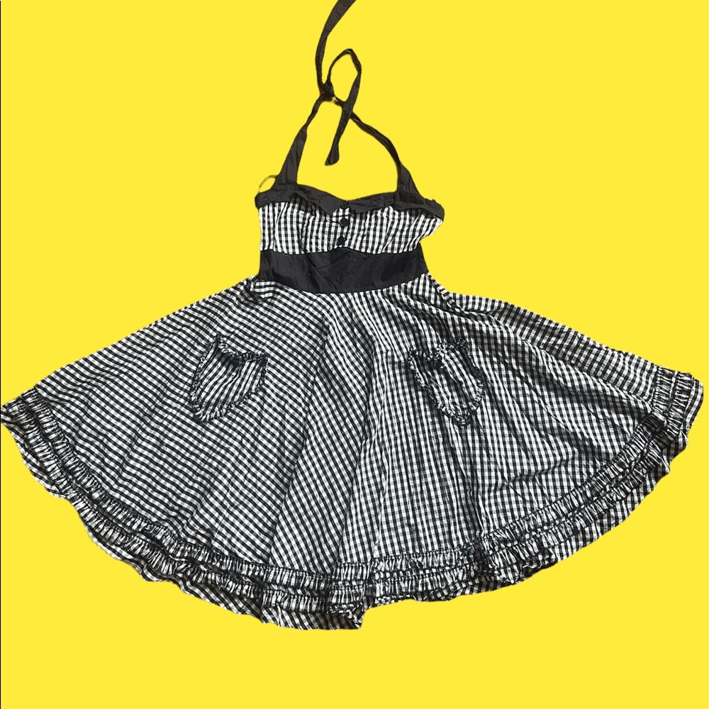 Hell Bunny Vixen retro halter dress gingham twirl L pin up pinup